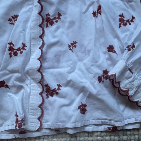 Sezane Red Embroidered White Scalloped Shirt 34 - Picture 4 of 7